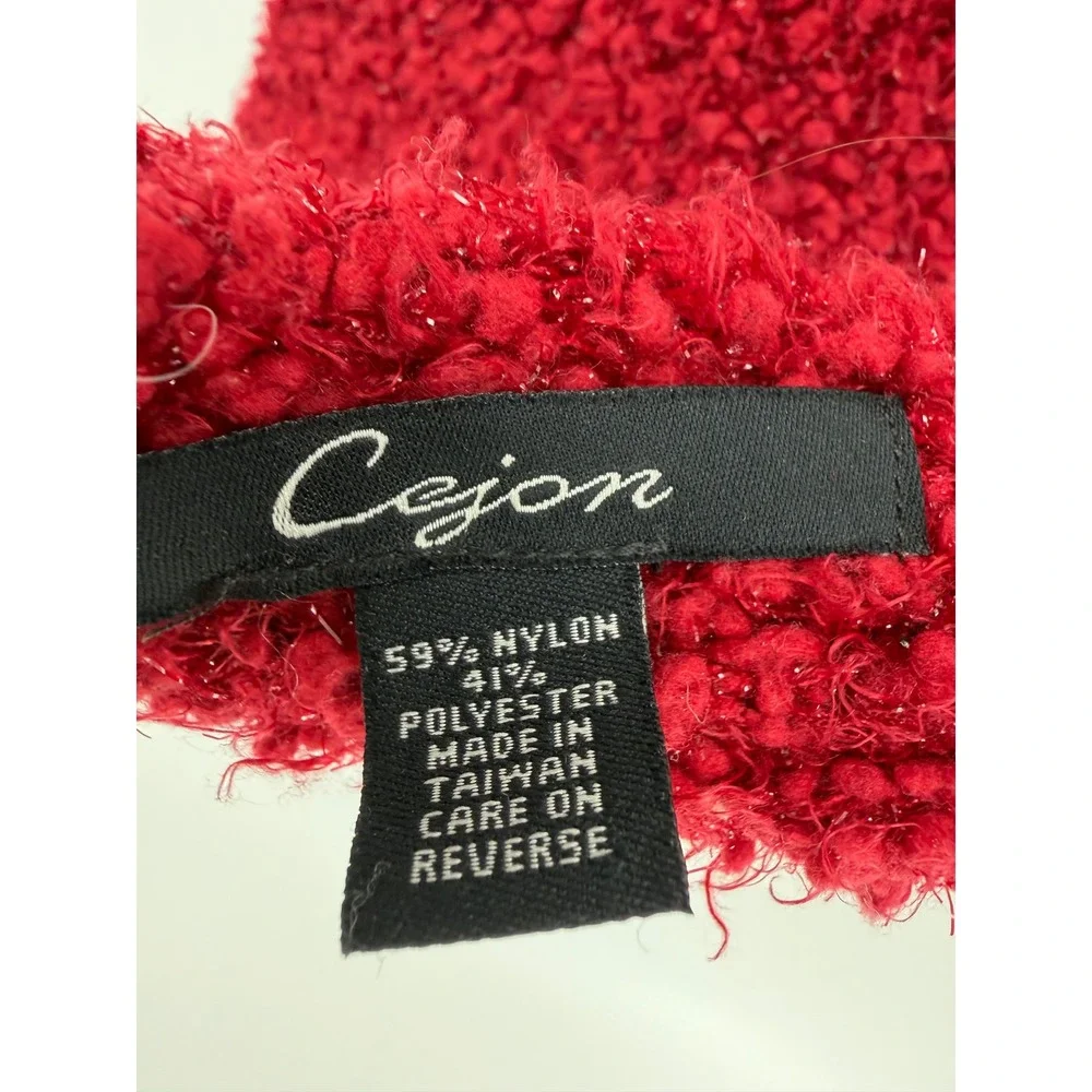 Cejon Burgundy Red Popcorn Knit Metallic Shimmer Fuzzy Scarf Long Rectangular